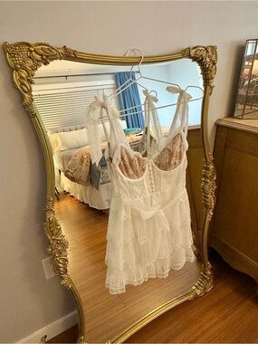 For Love And Lemons Ivory Sheer Lace Babydoll Chemise with Tie Straps